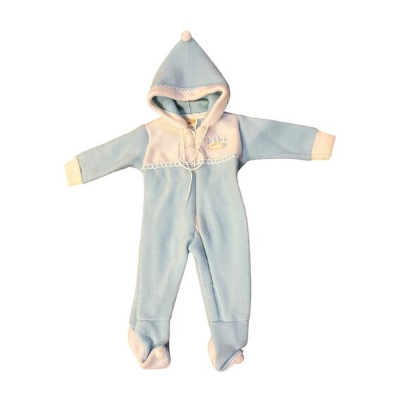Vintage Cuddler by Doespun Baby Winter Footed Hooded Onesie – Blue & Cream – Siz - Picture 3 of 16